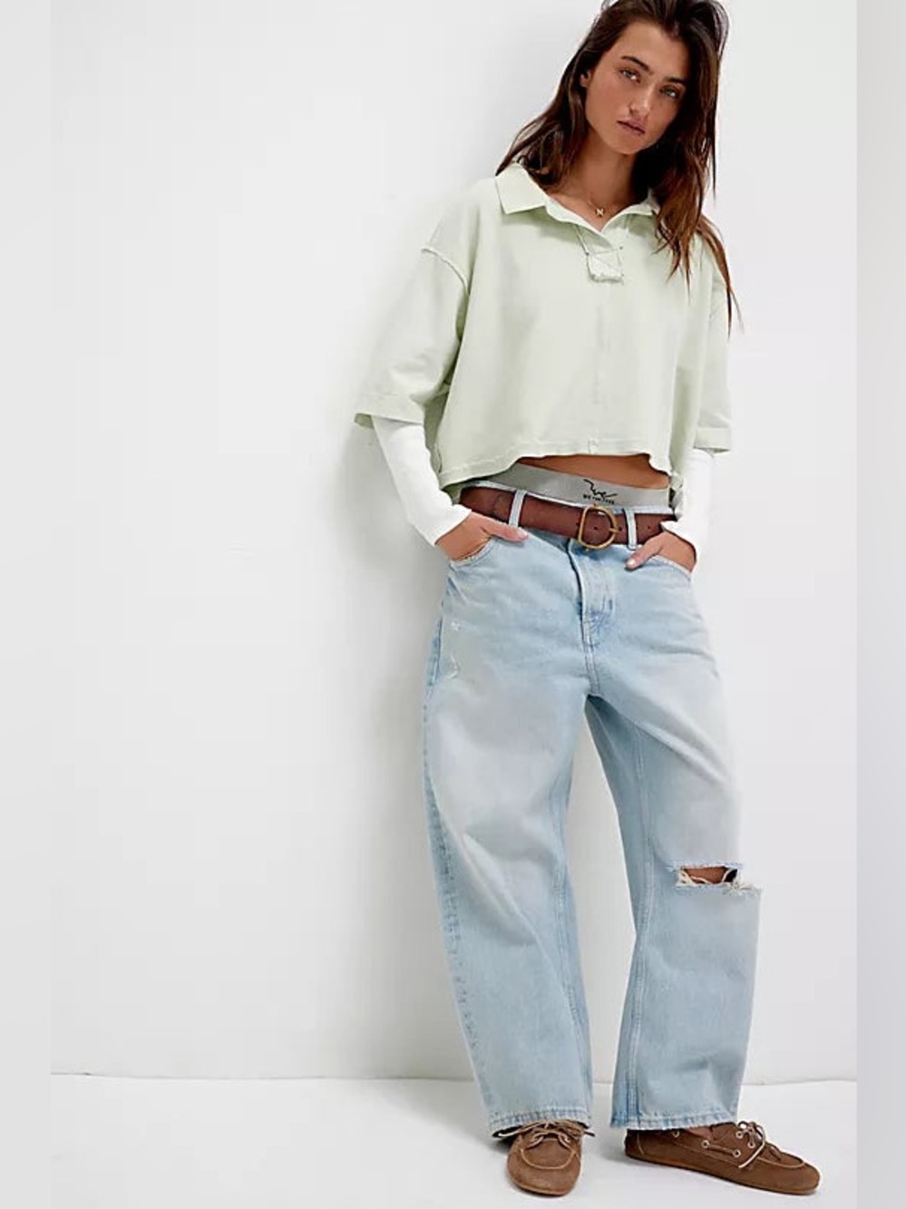 We The Free Deep Trance Dropped Boyfriend Jeans Denim Size 27 Ripped Knee